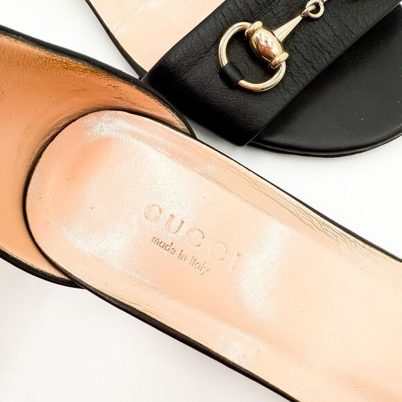 Gucci Horsebit Black Leather Sandals Low Heel Size 37.5, 7.5 - Picture 8 of 15